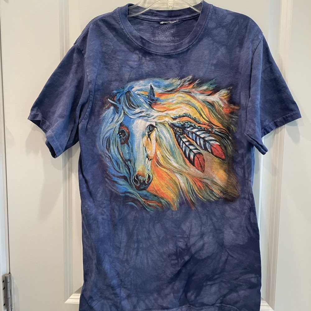 THE MOUNTAIN Majestic Horse Feathers Equestrian Purple Tie Dye T-Shirt Medium